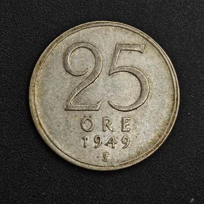 【淘币小摊】实时拍第八百一十八拍   散币小银币场   满百包邮可预留二周 每周一统一发货   - 瑞典1949年25欧尔银币