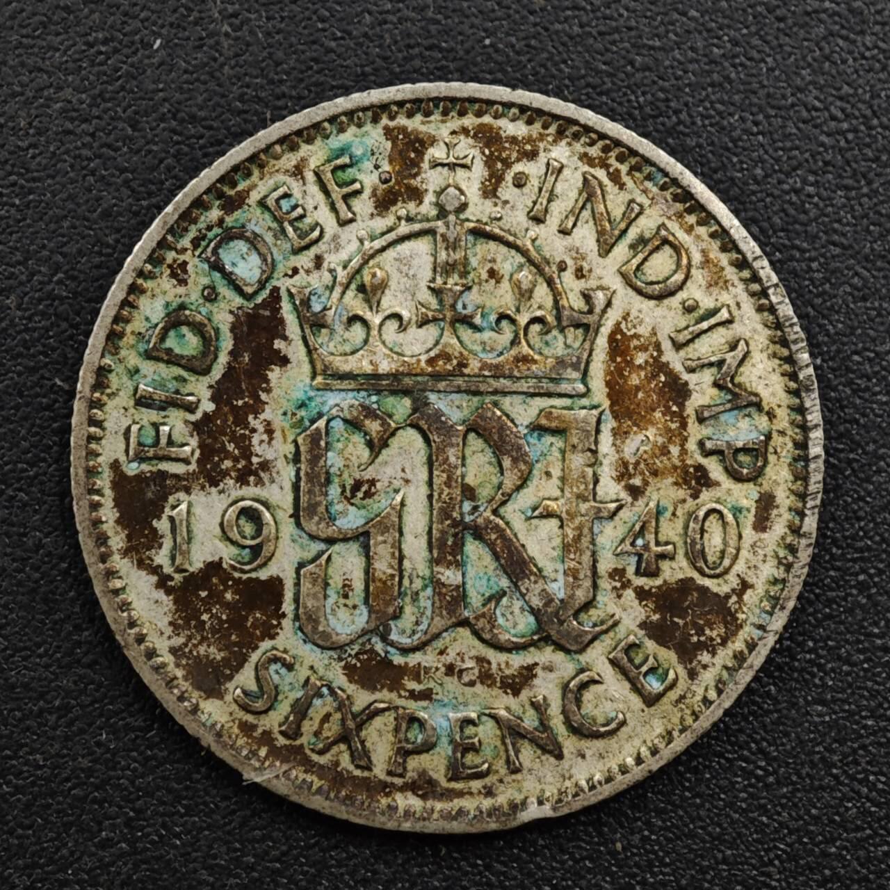 【淘币小摊】实时拍第八百一十八拍   散币小银币场   满百包邮可预留二周 每周一统一发货   英国1940年乔治六世6便士银币