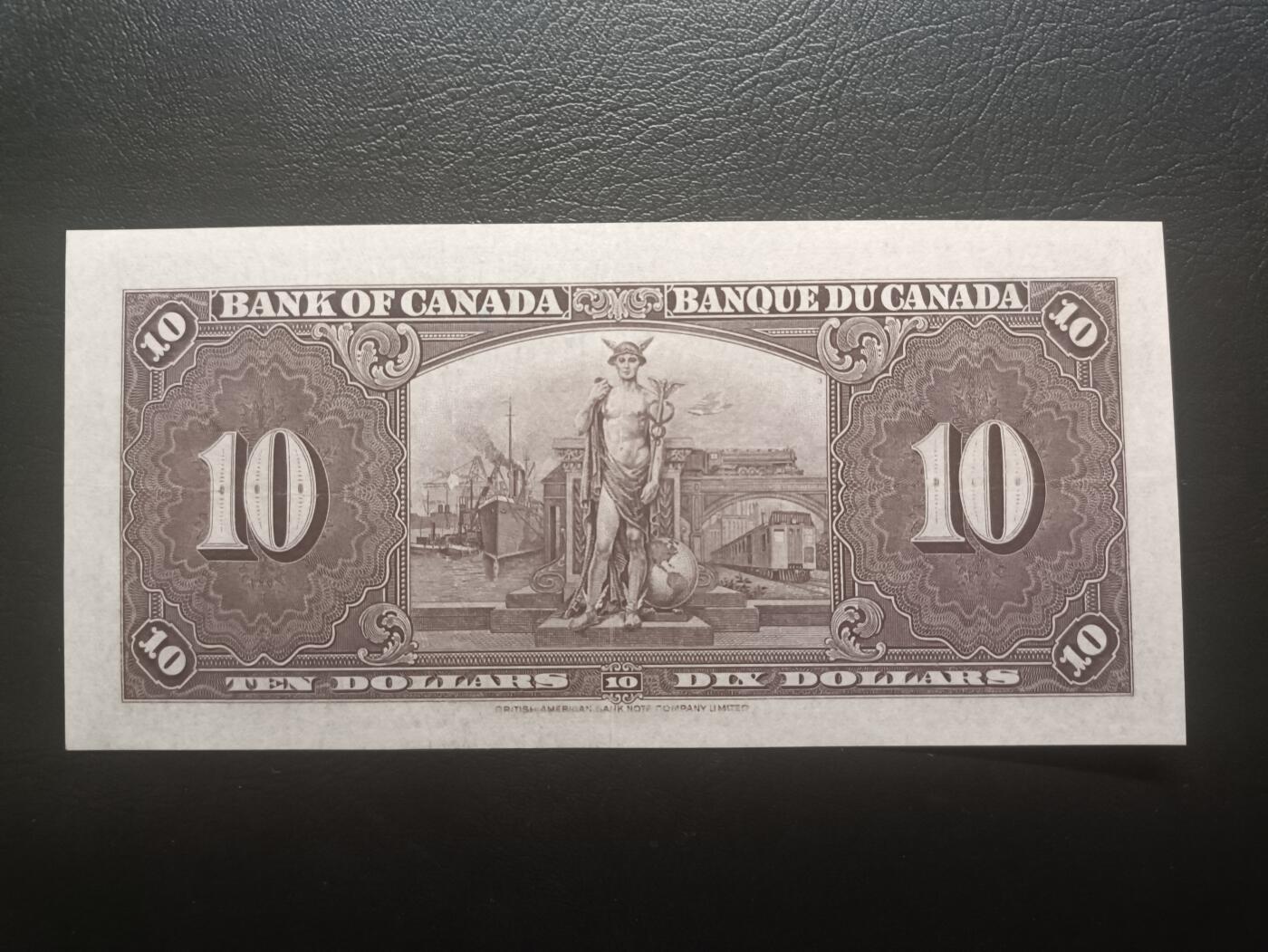 2025十二月第一期，总206期 加拿大1937版10元AUNC，乔治六世国王和商业神墨丘利，稀有中高面值品种