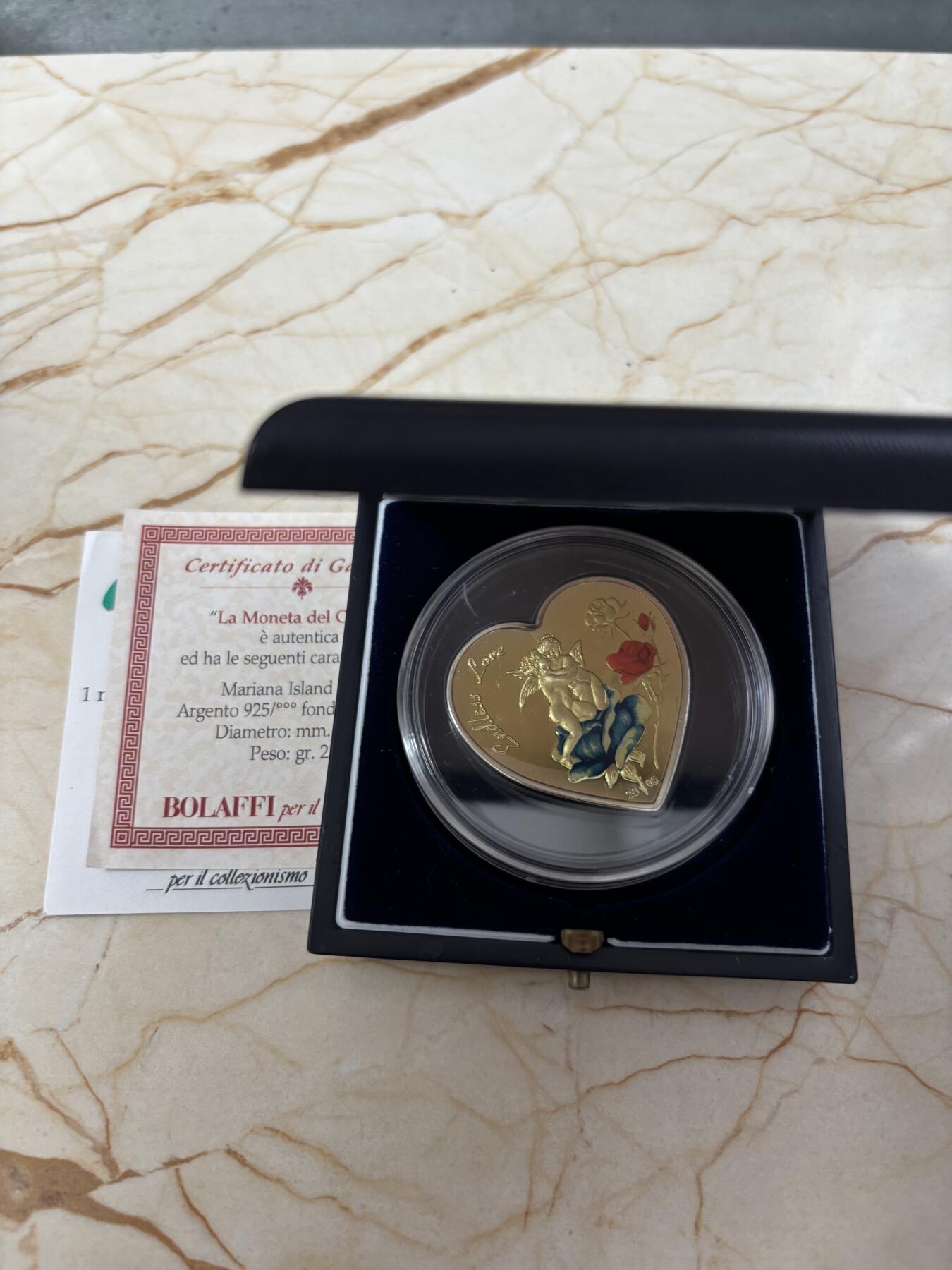 第184期拍卖 北马里亚纳2005年天使玫瑰无尽的爱精致心形彩银币，925银，25克