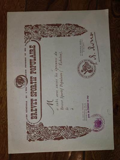 凯旋世界勋赏（第20期）（欢迎送拍）（对拍品有疑问请询问客服，不接受到手刀，出价默认拍品品相。请认真阅读拍卖规则！出价默认已认可！）（收到货请录制开箱视频，无视频概不处理问题。） - 法国国民教育与体育部颁发的“大众体育证书