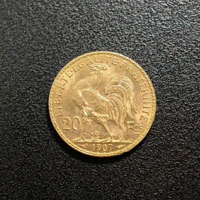 【德藏】世界币章拍卖第156期（拍品征集中~欢迎藏友联系） - 1907年 法国第三共和国20法郎金币 900金 原光十足 直径约：21.2mm；重约：6.4g