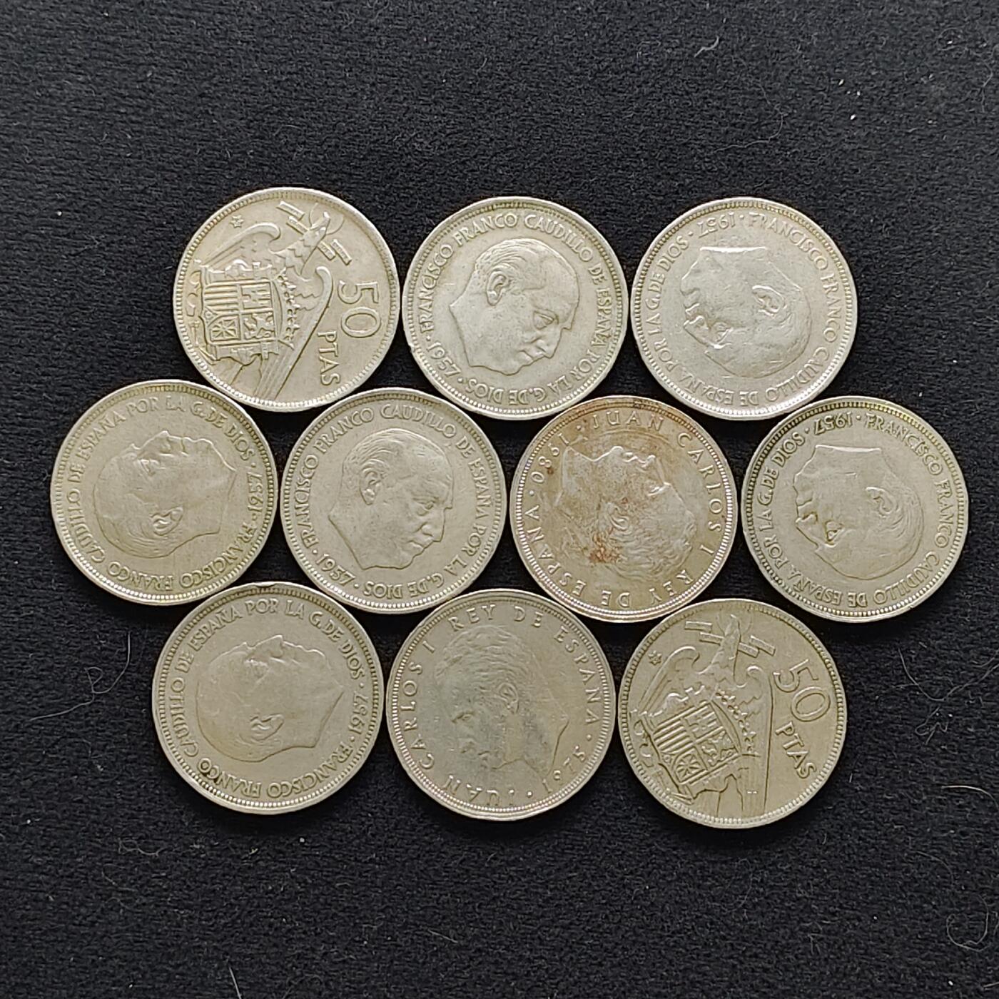 【全场包邮】纯粹捡漏拍483场（免费代拍第20场） 【批量】西班牙各年份50比塞塔10枚一组