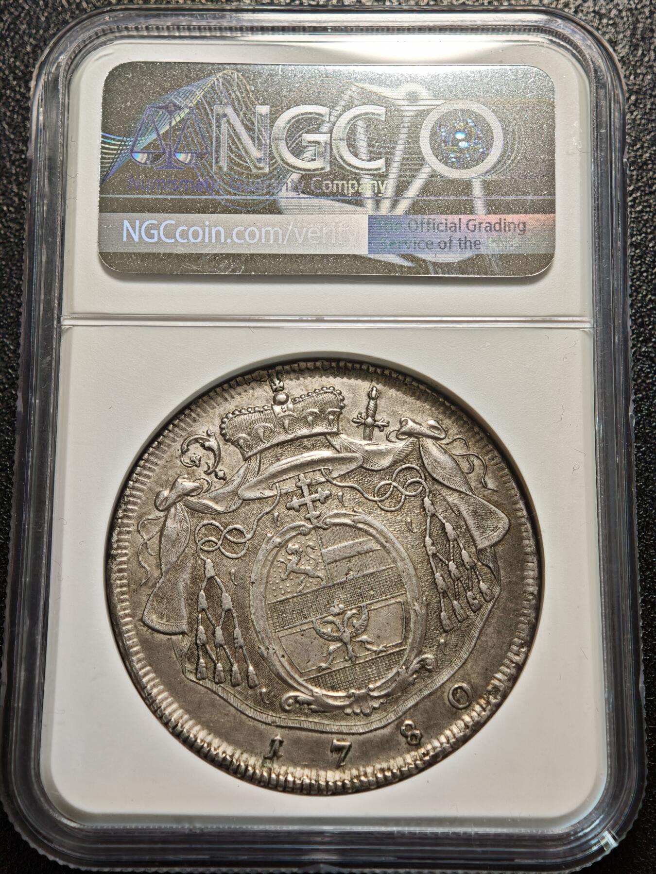 【德藏】世界币章拍卖第156期（拍品征集中~欢迎藏友联系） 1780年 神圣罗马帝国萨尔茨堡泰勒大银币 NGC AU 状态极佳