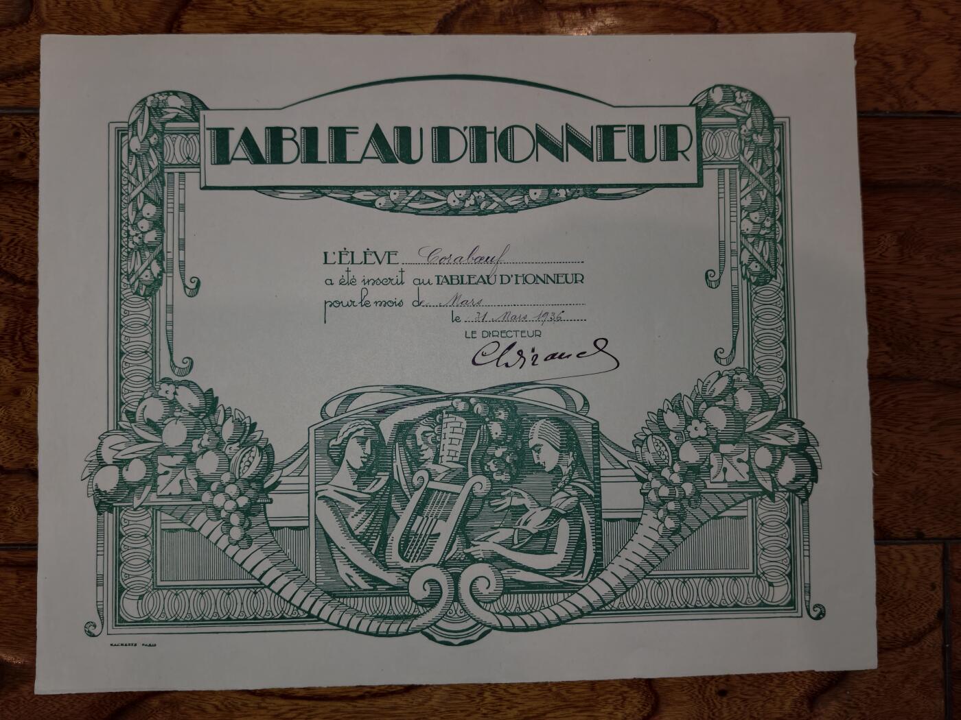 凯旋世界勋赏（第20期）（欢迎送拍）（对拍品有疑问请询问客服，不接受到手刀，出价默认拍品品相。请认真阅读拍卖规则！出价默认已认可！）（收到货请录制开箱视频，无视频概不处理问题。） 法国公立学校的月度荣誉榜证明