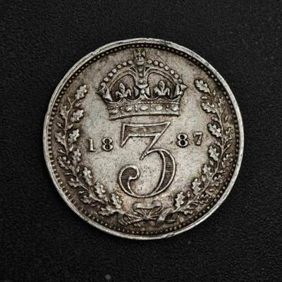 【淘币小摊】实时拍第八百一十八拍   散币小银币场   满百包邮可预留二周 每周一统一发货   - 英国1887年维多利亚3便士银币