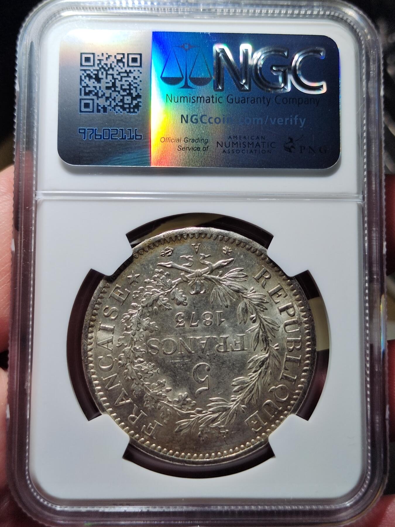 中外钱币第六场 NGC-MS63法国大力神1873年5法郎