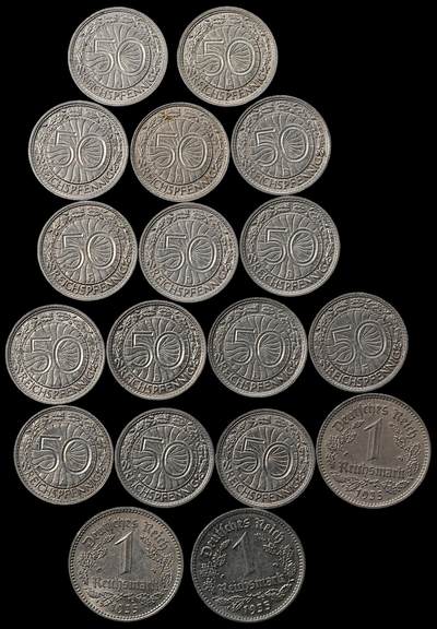 修遠堂世界钱币第九十六期 - 德国50芬尼，1马克一组