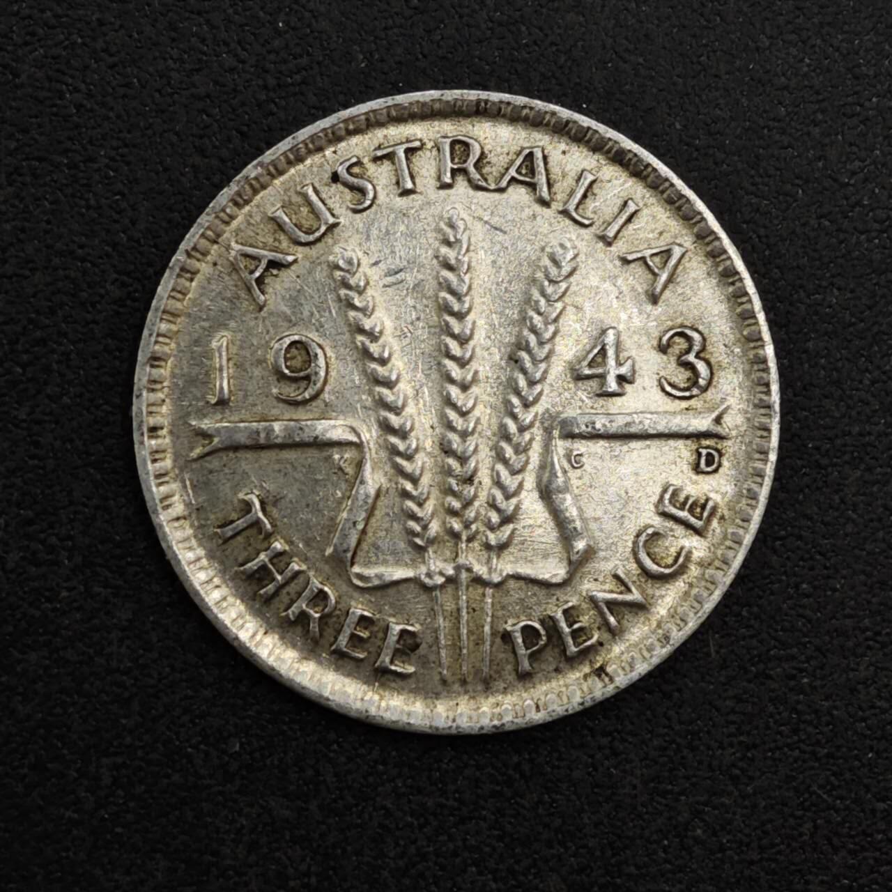 【淘币小摊】实时拍第八百一十八拍   散币小银币场   满百包邮可预留二周 每周一统一发货   澳大利亚1943年乔治六世3便士银币