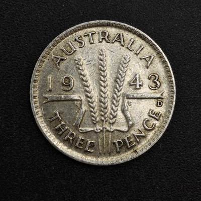 【淘币小摊】实时拍第八百一十八拍   散币小银币场   满百包邮可预留二周 每周一统一发货   - 澳大利亚1943年乔治六世3便士银币