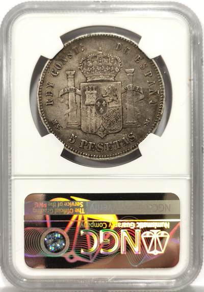 博洋堂世界钱币拍卖第150期（全场包邮） NGC XF45 西班牙1885（87）阿方索十二世青年版肖像5比塞塔，整体状态很好，应该是AU的状态，低评了