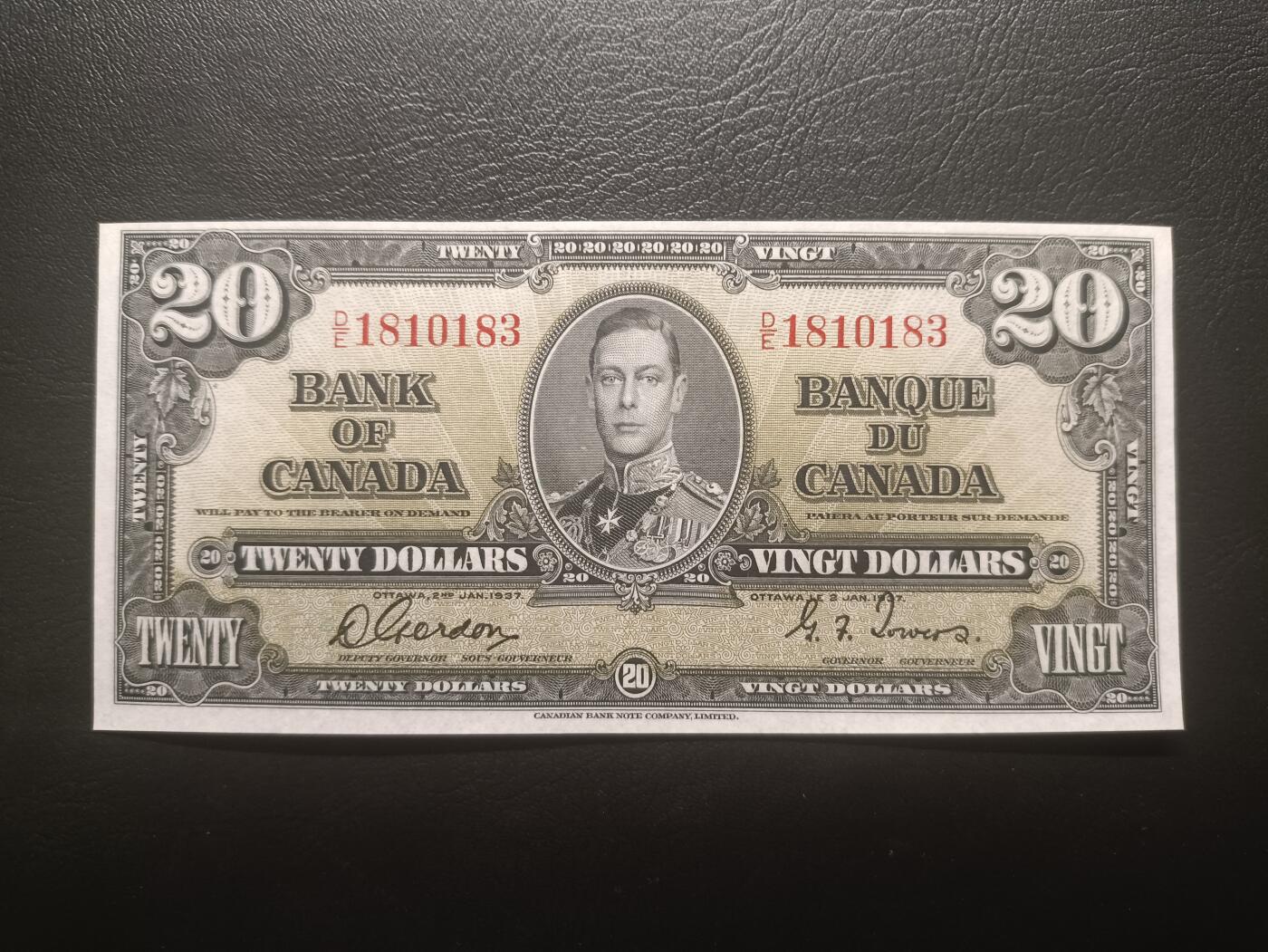 2025十二月第一期，总206期 加拿大1937版20元UNC-无47，乔治六世国王和农神，稀有中高面值品种
