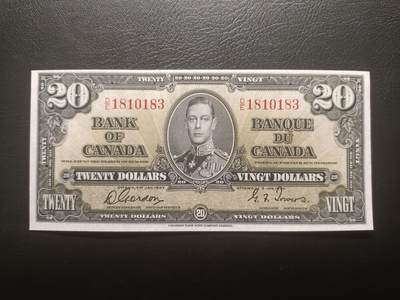 2025十二月第一期，总206期 - 加拿大1937版20元UNC-无47，乔治六世国王和农神，稀有中高面值品种