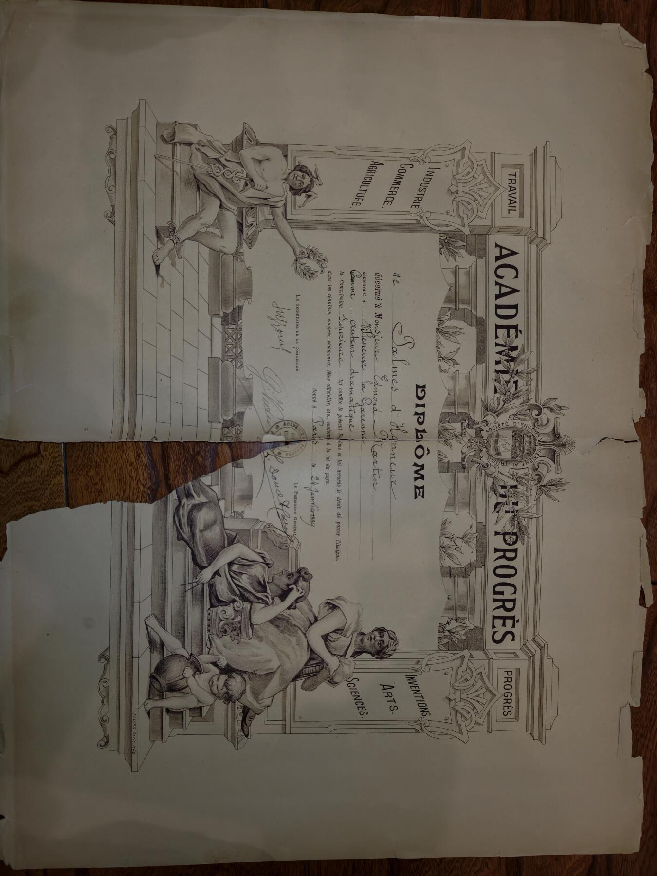 凯旋世界勋赏（第20期）（欢迎送拍）（对拍品有疑问请询问客服，不接受到手刀，出价默认拍品品相。请认真阅读拍卖规则！出价默认已认可！）（收到货请录制开箱视频，无视频概不处理问题。） 法国“进步学院”（Académie du Progrès）颁发的文凭