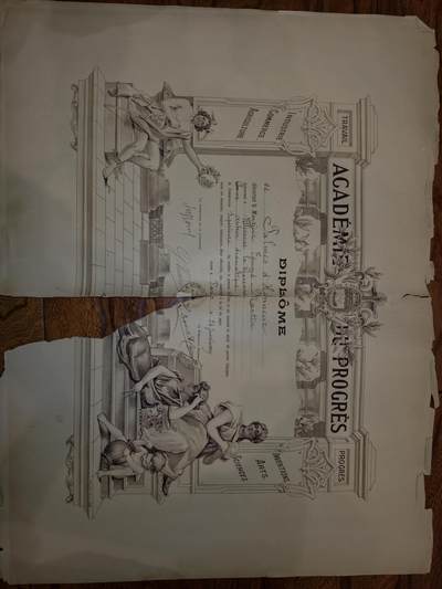 凯旋世界勋赏（第20期）（欢迎送拍）（对拍品有疑问请询问客服，不接受到手刀，出价默认拍品品相。请认真阅读拍卖规则！出价默认已认可！）（收到货请录制开箱视频，无视频概不处理问题。） - 法国“进步学院”（Académie du Progrès）颁发的文凭