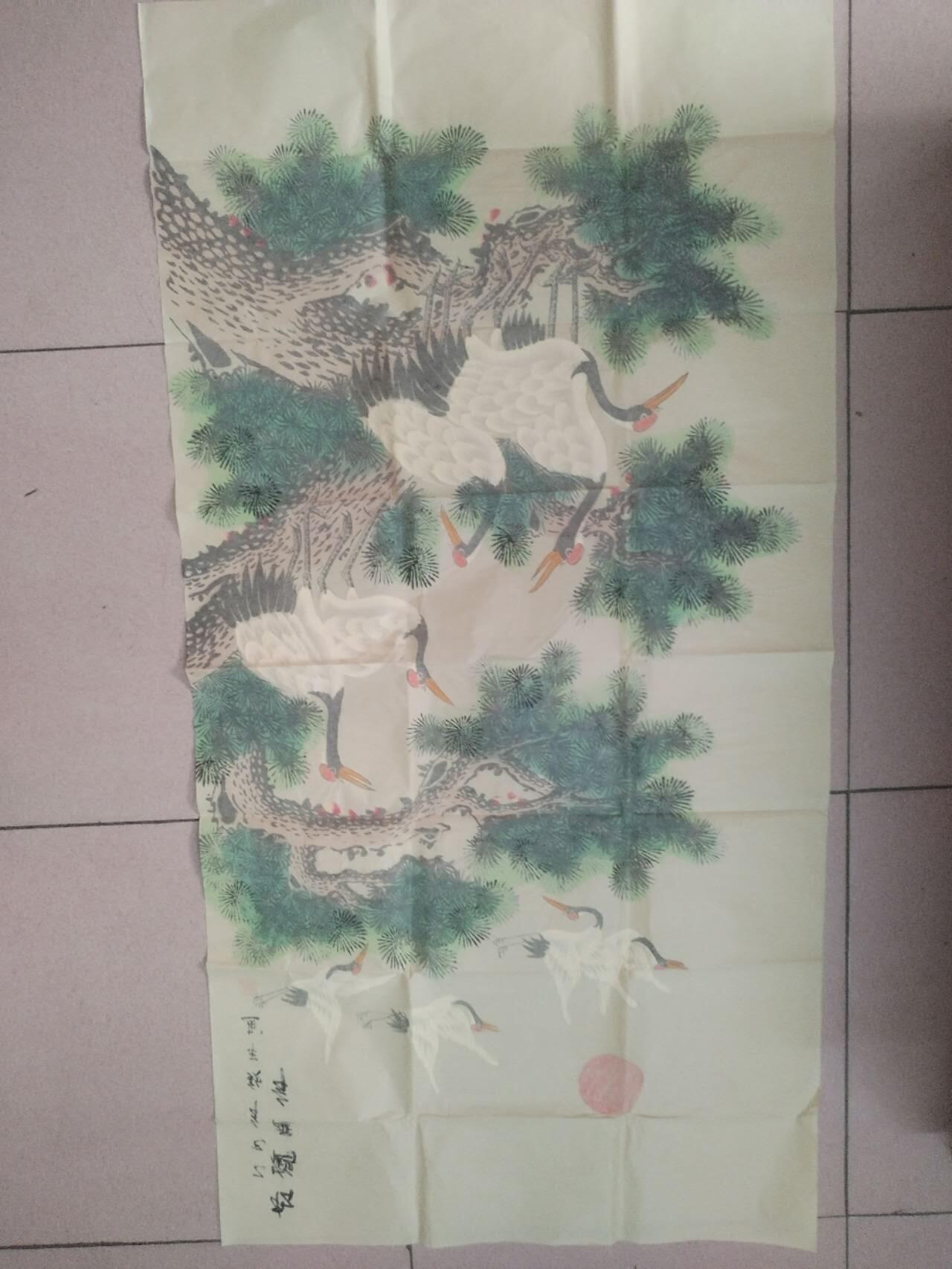 字画专场 李钦平老师手绘 松鹤延年。140*70cm。