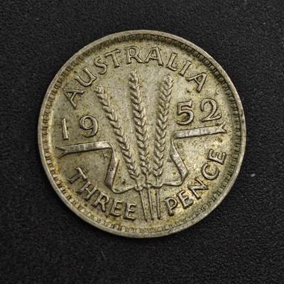 【淘币小摊】实时拍第八百一十八拍   散币小银币场   满百包邮可预留二周 每周一统一发货   - 澳大利亚1952年乔治六世3便士银币