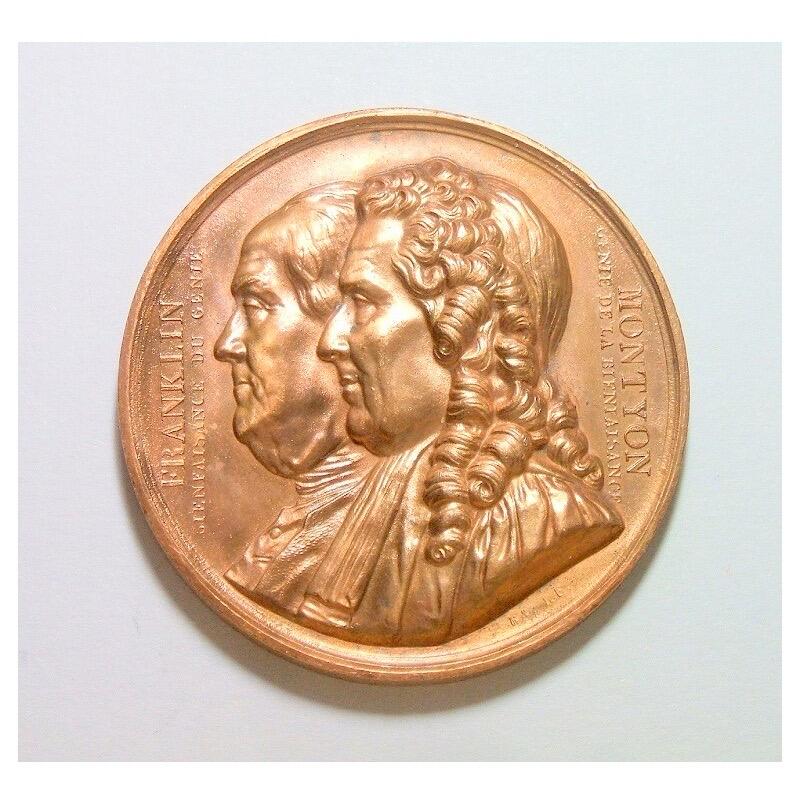 法国1833年 美国国父富兰克林高浮雕精制大铜章 光边 42MM