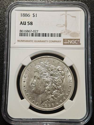 【德藏】世界币章拍卖第156期（拍品征集中~欢迎藏友联系） - 1886年 美国摩根银币 NGC AU58 状态极佳