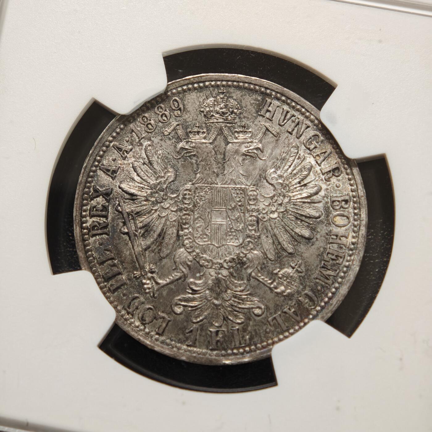 【德藏】世界币章拍卖第156期（拍品征集中~欢迎藏友联系） 1889年 奥地利约瑟夫一世1弗洛林银币 NGC MS64 亚军分 淡彩包浆 原光可见