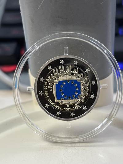 第184期拍卖 - 法国2015年欧盟旗帜30周年2欧精制双金属纪念币，发行10000枚