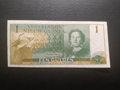 2025十二月第一期，总206期 - 荷属新几内亚（现巴布亚新几内亚的一部分）1954版1盾UNC-有针孔，极其稀有的地区纸币，朱丽安娜女王，新几内亚此时期发行的纸币几乎难得一见