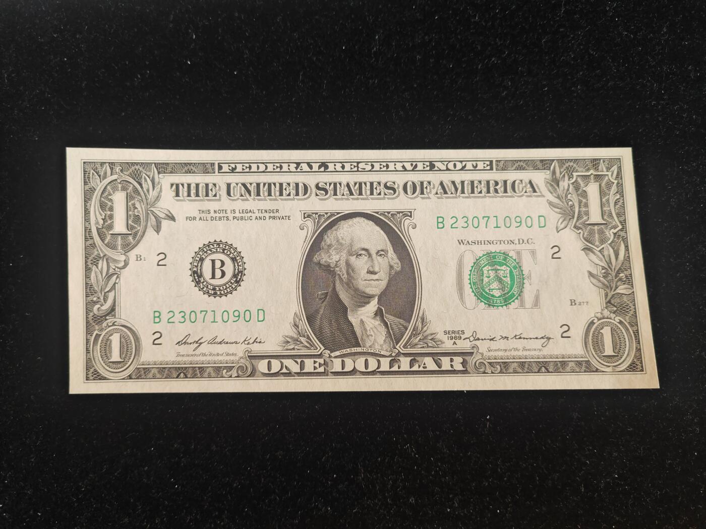 美国纸币 1969年 A版 1美元 B区 全程无4 全新UNC