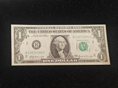 美国纸币 1969年 A版 1美元 B区 全程无4 全新UNC - 美国纸币 1969年 A版 1美元 B区 全程无4 全新UNC