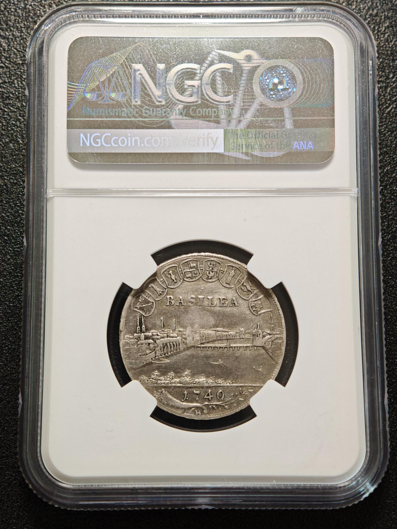 【德藏】世界币章拍卖第156期（拍品征集中~欢迎藏友联系） 1740年 瑞士巴塞尔城市景观1/4老泰勒银币 NGC AU 保存不易 状态安逸