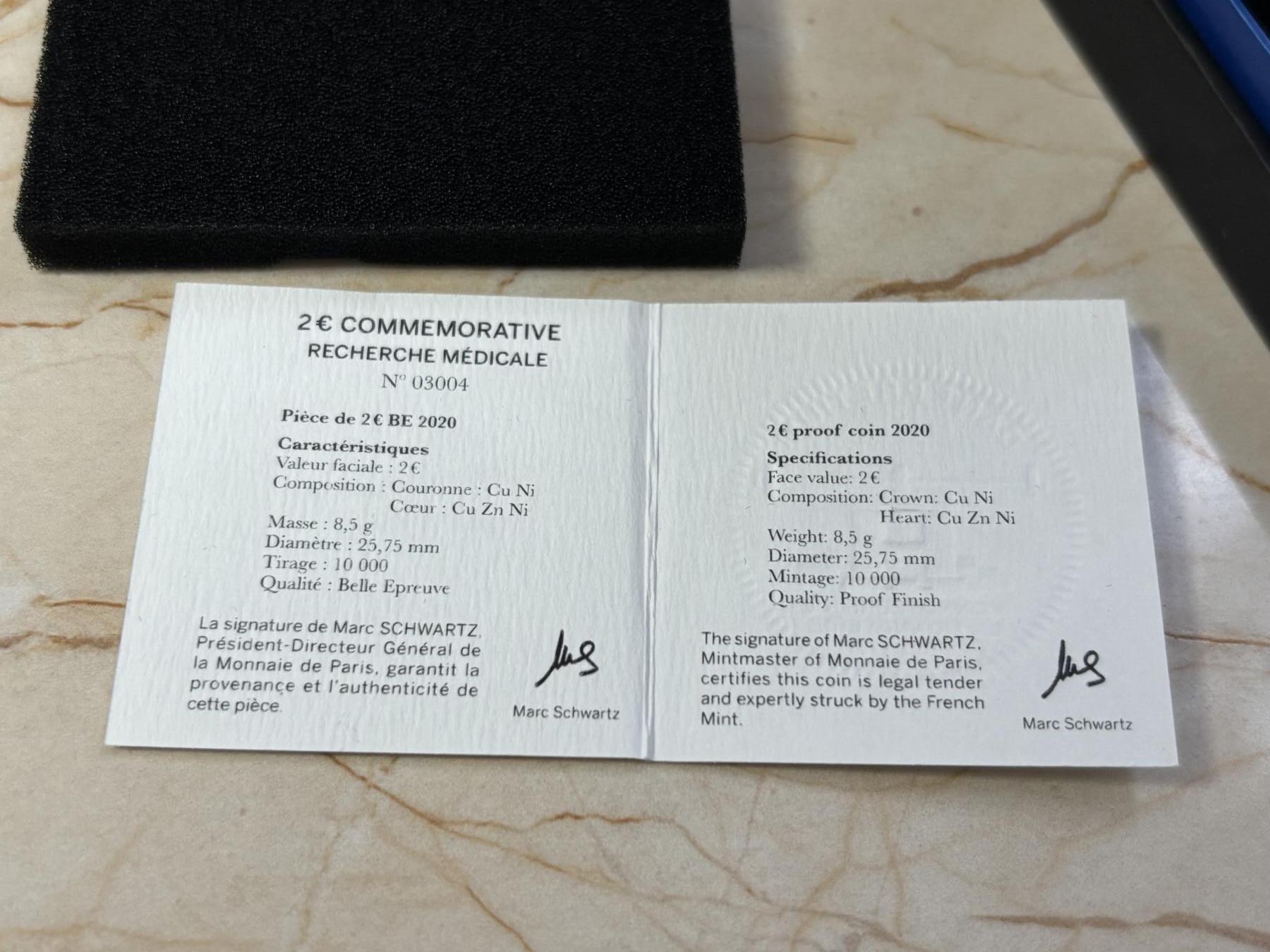 第184期拍卖 法国2020年医学研究精制双色纪念币，发行10000枚