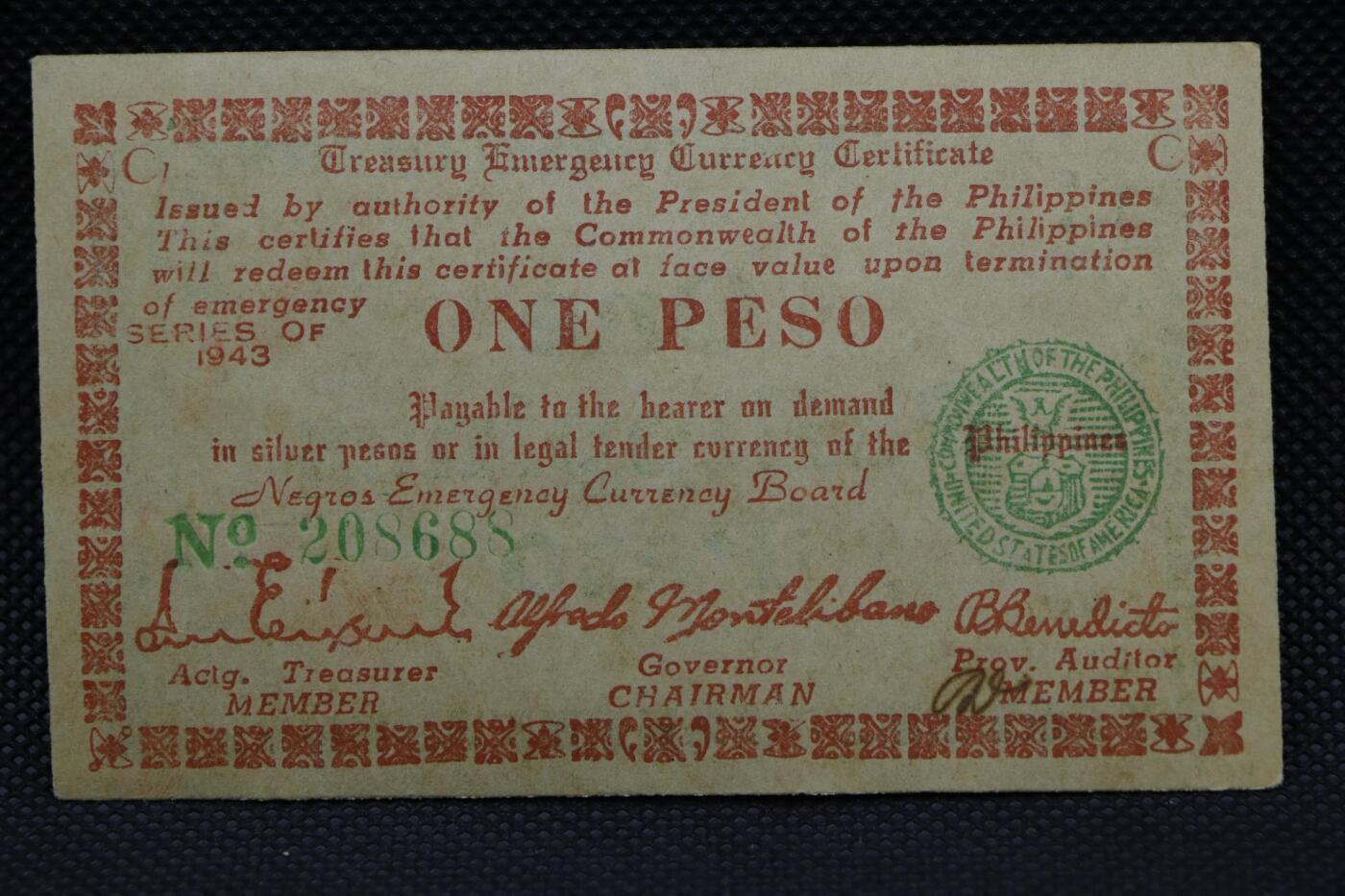 【淘币小摊】限时拍第八百二十一拍  纸币场  满百包邮可预留两周  周一统一发货   菲律宾1943年1比索纸币