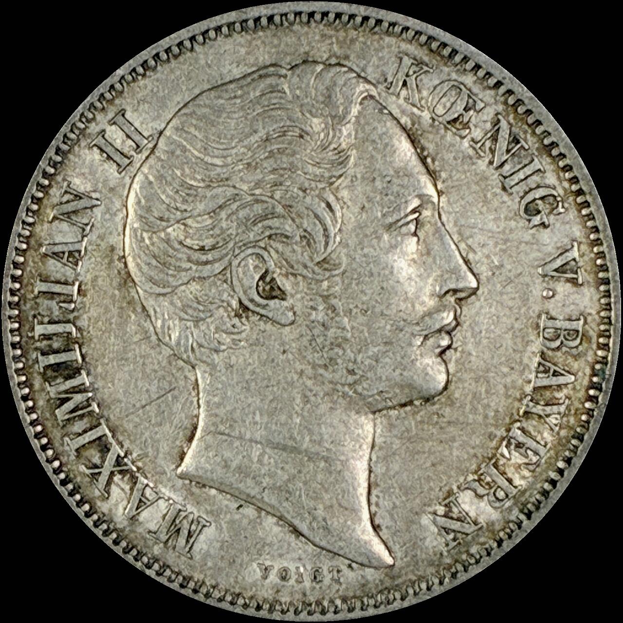 【雨安】【直播拍卖】【世界币章118期-裸币】2025-12-05 周五 19:30 保真 [裸币德国] Germany 德国 德意志 1/2盾 Bavaria巴伐利亚 KM#0825 (1848-1864) 马克西米利安二世 1863年