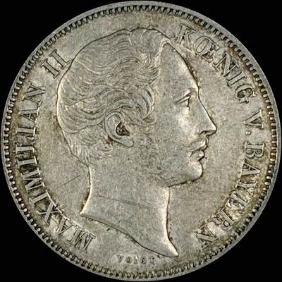 【雨安】【直播拍卖】【世界币章118期-裸币】2025-12-05 周五 19:30 保真 - [裸币德国] Germany 德国 德意志 1/2盾 Bavaria巴伐利亚 KM#0825 (1848-1864) 马克西米利安二世 1863年