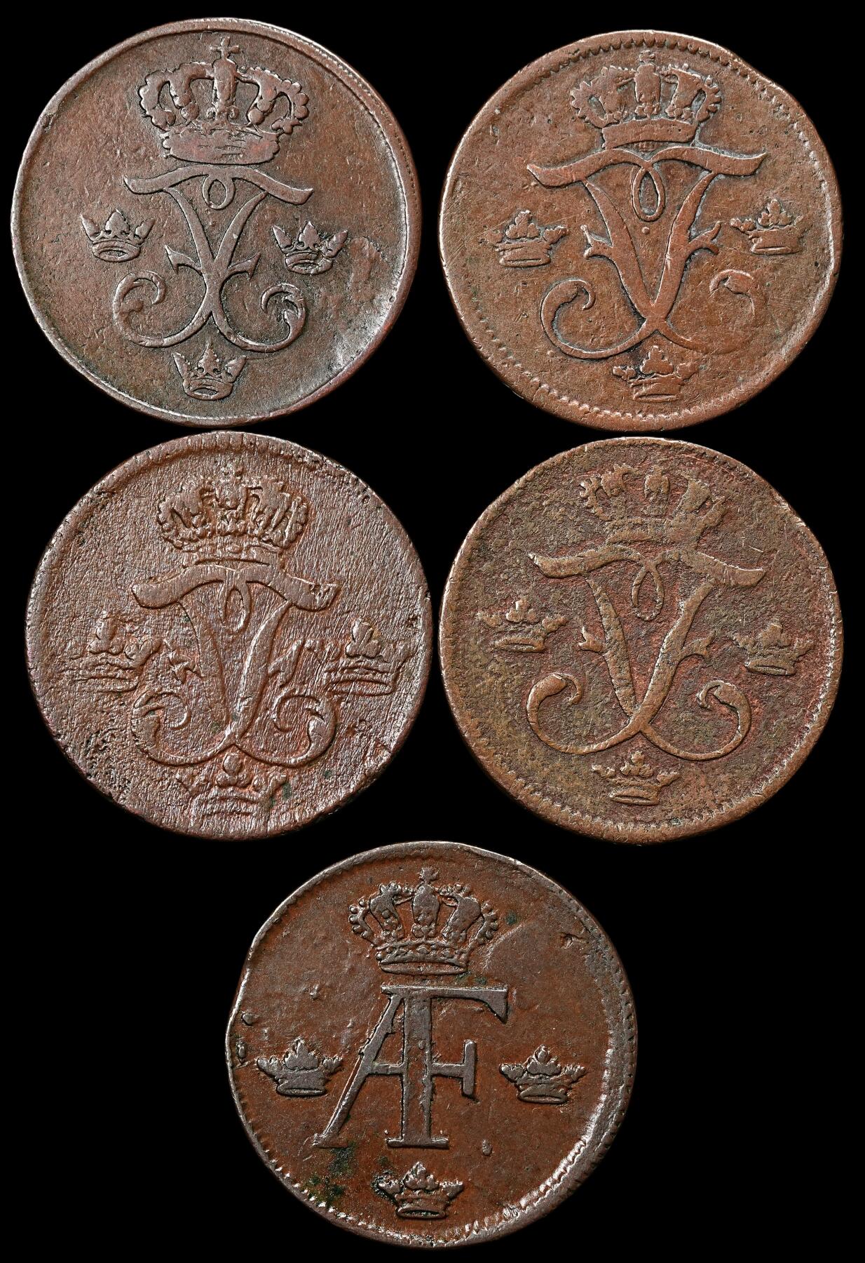 修遠堂世界钱币第九十六期 18世纪瑞典1欧尔铜币5枚