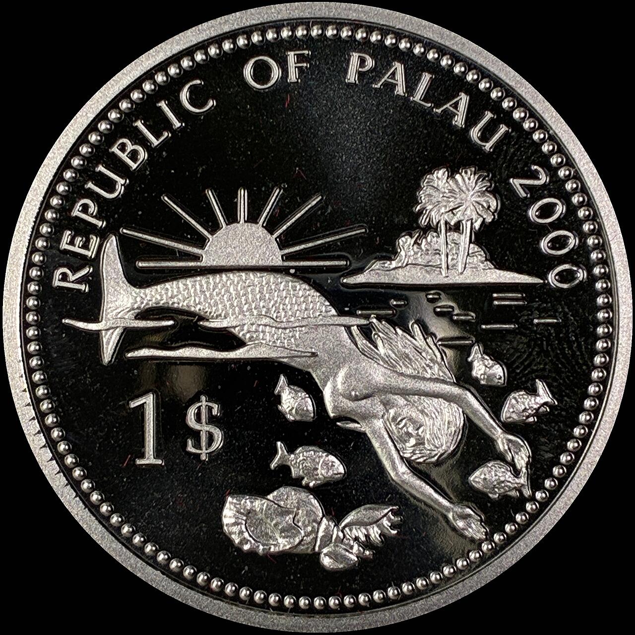 【雨安】【直播拍卖】【世界币章118期-裸币】2025-12-05 周五 19:30 保真 [现代裸币] Palau 帕劳 1元 2000年 保护海洋动物