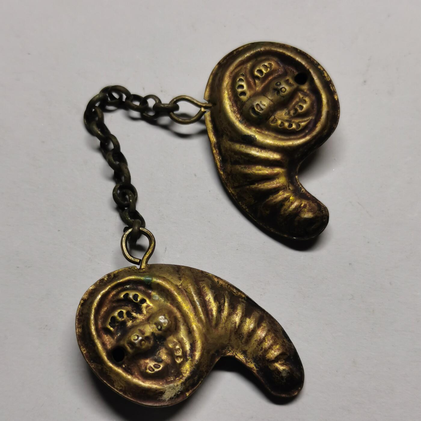 杂件专场86期 清代老银鎏金福寿一对