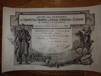 凯旋世界勋赏（第20期）（欢迎送拍）（对拍品有疑问请询问客服，不接受到手刀，出价默认拍品品相。请认真阅读拍卖规则！出价默认已认可！）（收到货请录制开箱视频，无视频概不处理问题。） - 法国军乐协会颁发的专业文凭证书