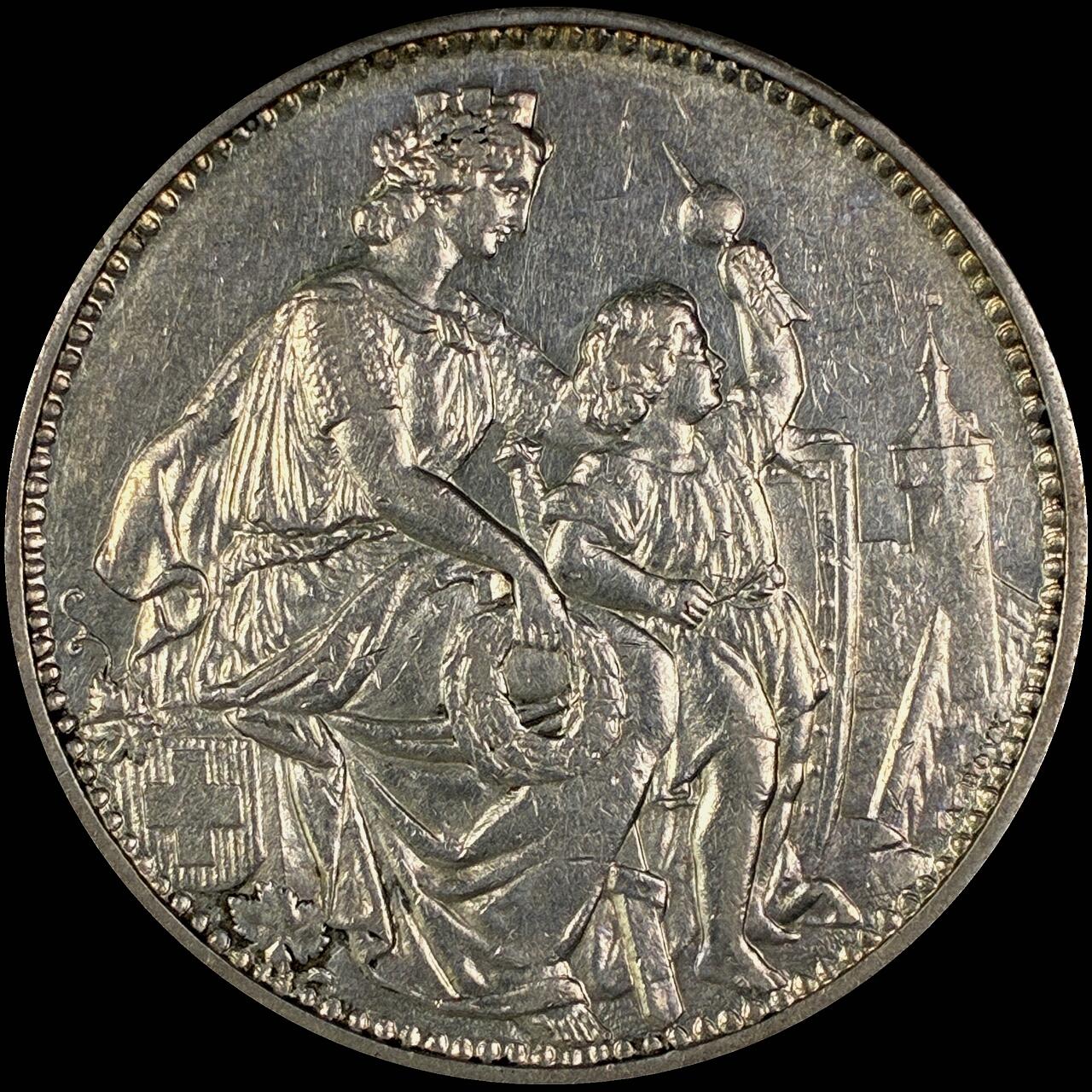 【雨安】【直播拍卖】【世界币章118期-裸币】2025-12-05 周五 19:30 保真 [裸币各国] Switzerland 瑞士 射击节 5法郎 1865年 X# S8 沙夫豪森