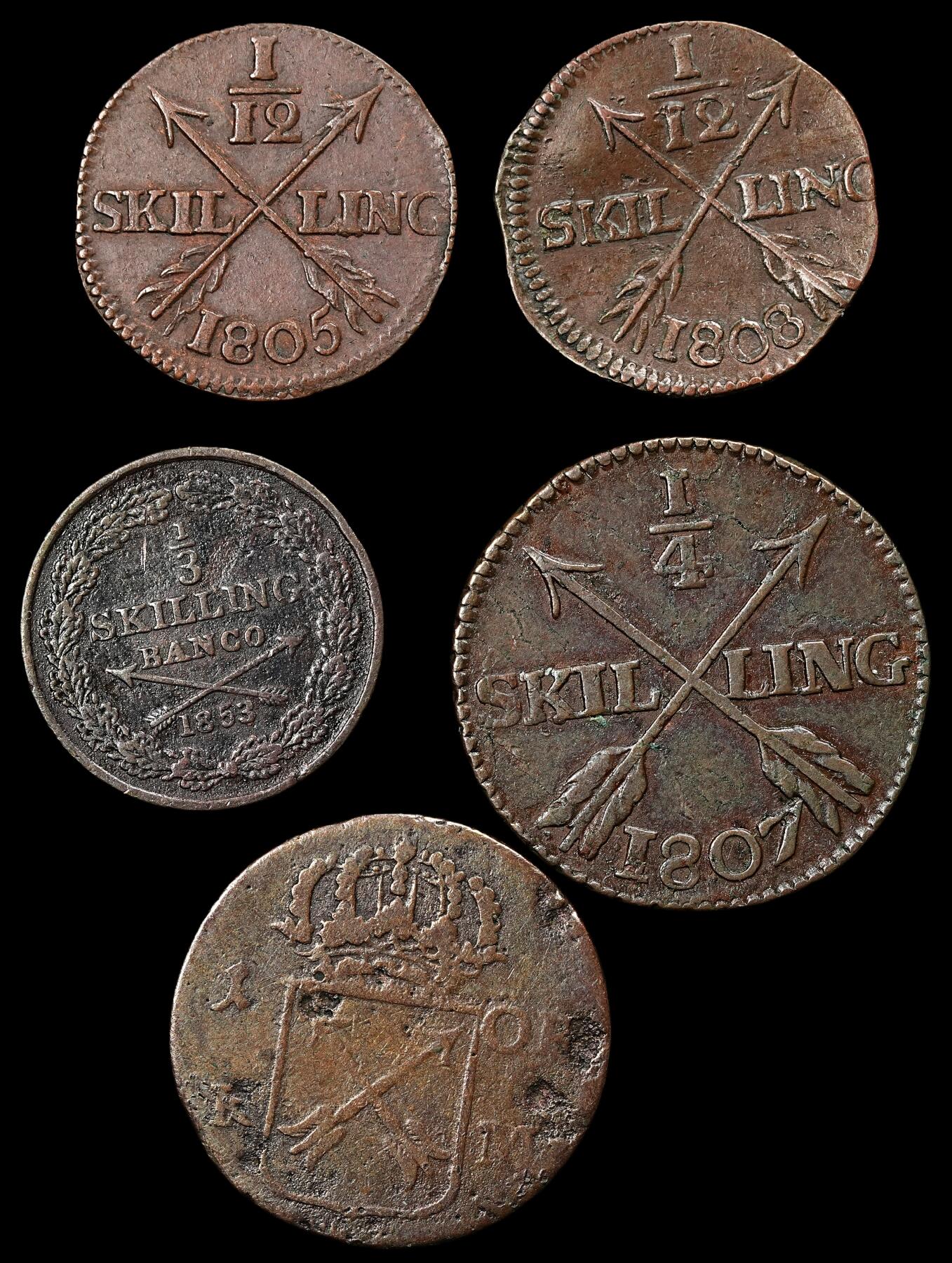 修遠堂世界钱币第九十六期 瑞典旧铜币5枚