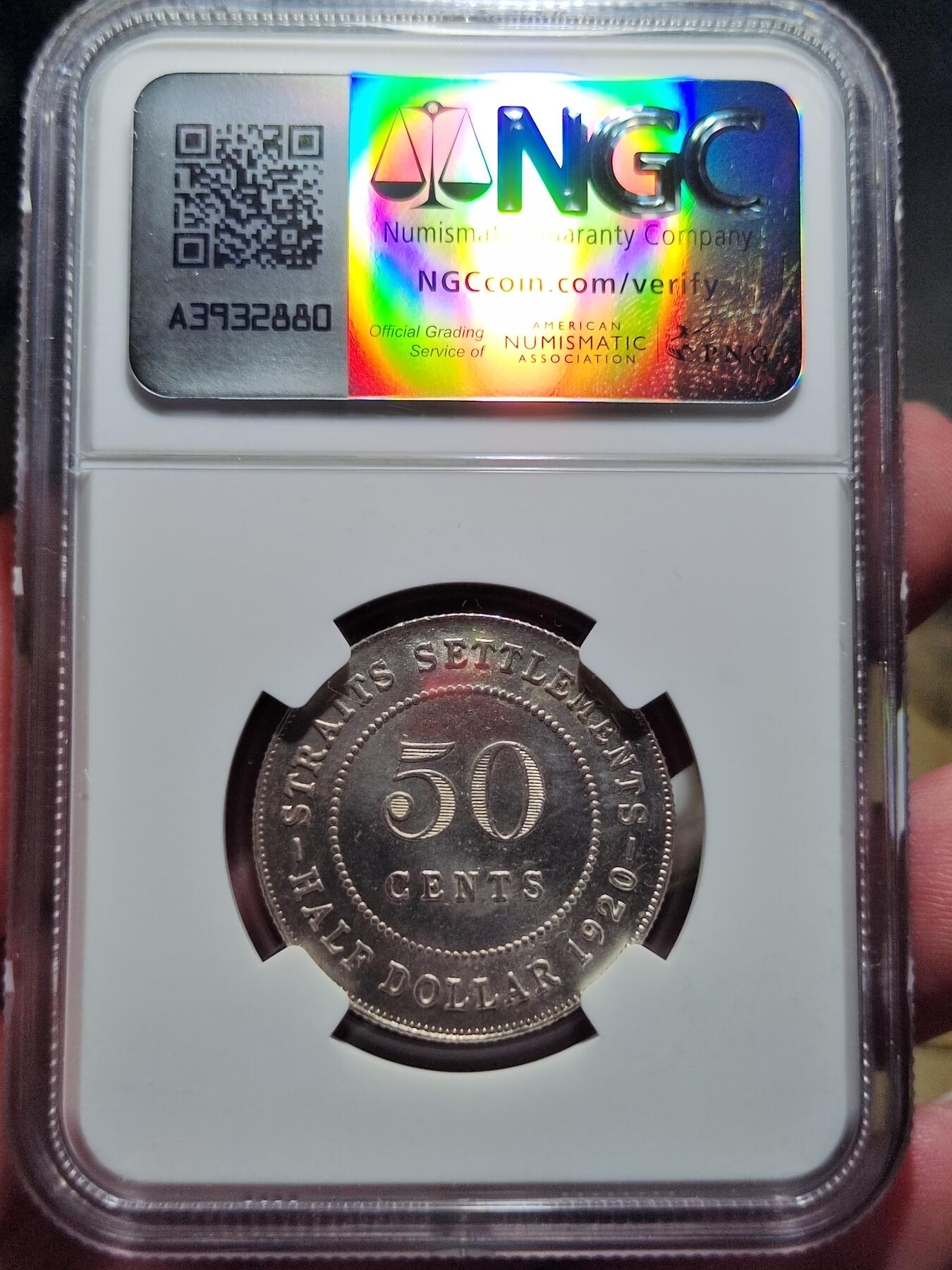 中外钱币第六场 NGC-MS62英属海峡1920年50分