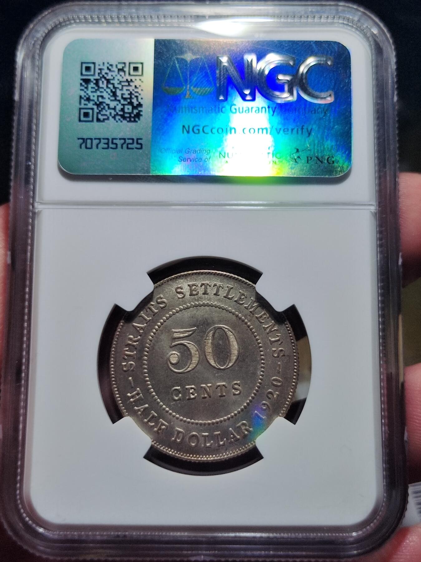 中外钱币第六场 NGC-MS64英属海峡1920年50分