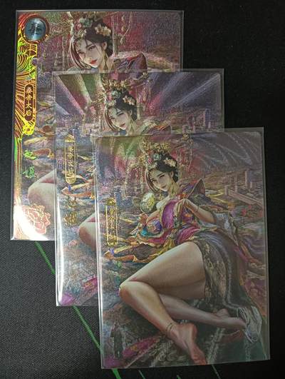 花开卡拍第61期（3月7号周六截拍，品控勿拍!!!拍品不寄存，运费5元（新疆需补运费差价或顺丰到付），自制卡难免瑕疵，可能存在轻微撞角爆边等出厂瑕疵，品控介意勿拍！） - 卡玩帕克 神州百花谱 赵姬，粗闪工艺，一套共3张