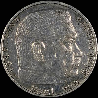 【雨安】【直播拍卖】【世界币章118期-裸币】2025-12-05 周五 19:30 保真 - [裸币德国] Germany 德国 第三帝国 万字 5马克 1937年