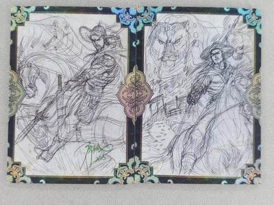 龙虎卡牌六六场 （无佣金，周六结拍，欢迎送拍） - 线稿普卡2张 墨韵水浒 林冲（其中一张亲签）