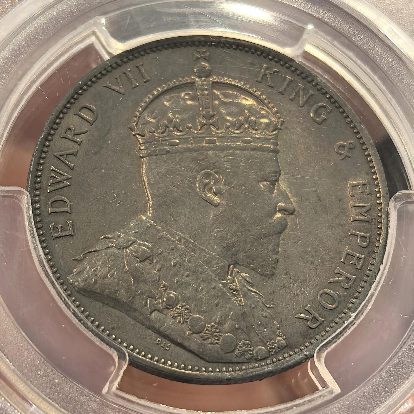 博洋堂世界钱币拍卖第150期（全场包邮） PCGS AU50 香港1902年爱德华七世半圆银币，稀少年份，远非常见年份可比！带彩底板老包浆，绝对低评的一枚