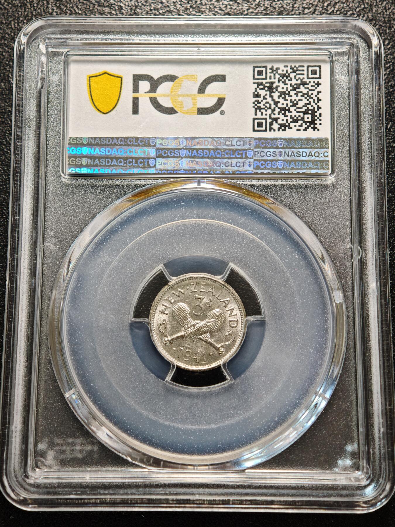 【德藏】世界币章拍卖第156期（拍品征集中~欢迎藏友联系） 19441年 新西兰3便士银币 PCGS MS61 原光十足