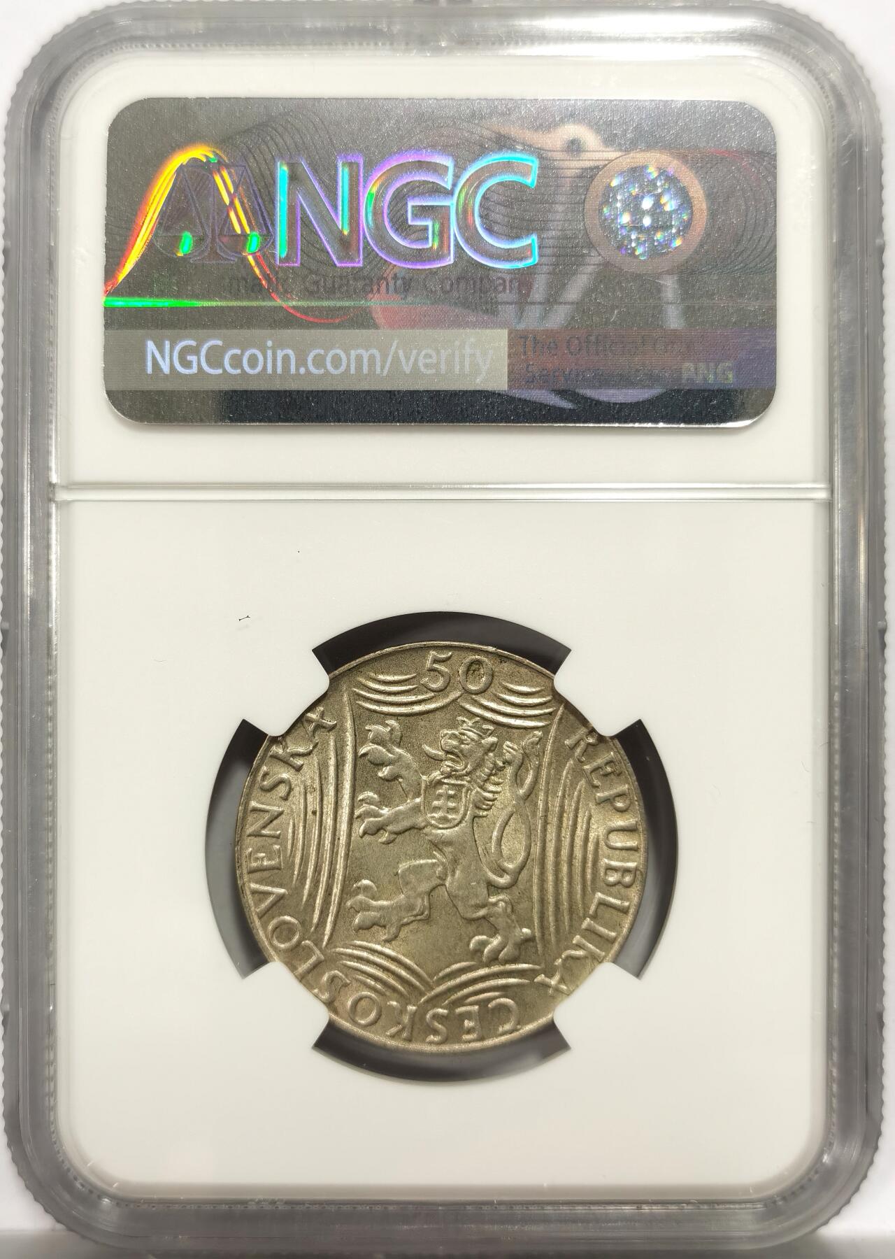 博洋堂世界钱币拍卖第150期（全场包邮） NGC MS64 捷克斯洛伐克1949年50克朗银币，纪念斯大林70岁生日诞辰，高分可自藏状态