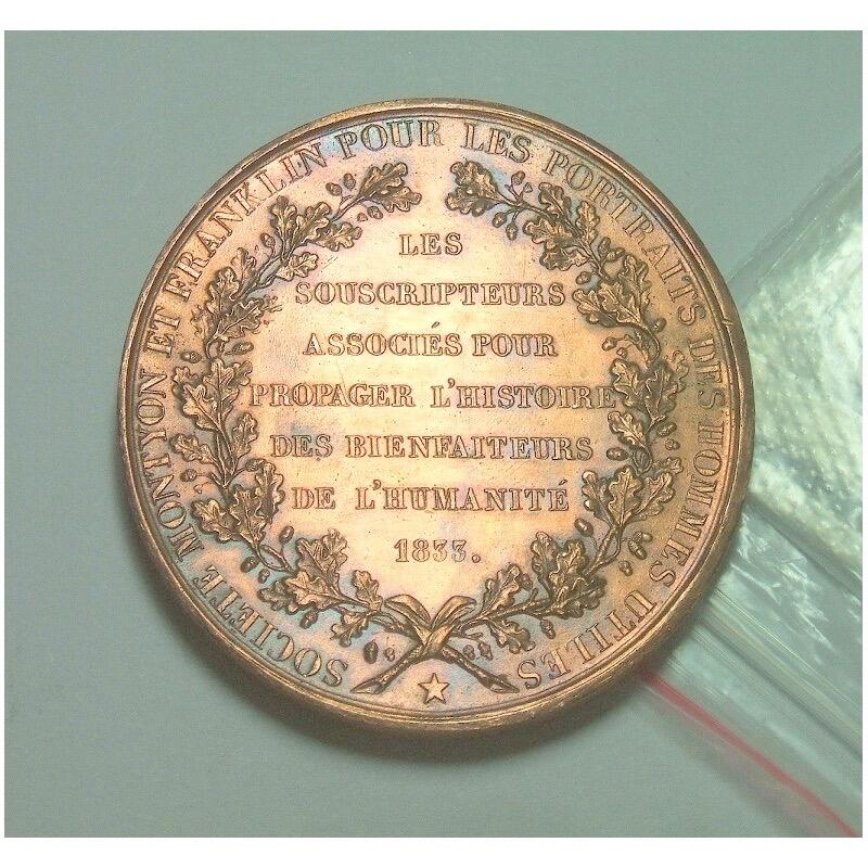 法国1833年 美国国父富兰克林高浮雕精制大铜章 光边 42MM