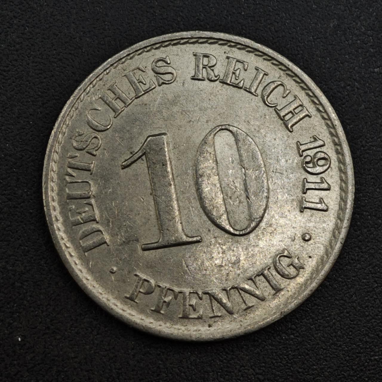 【淘币小摊】实时拍第八百一十八拍   散币小银币场   满百包邮可预留二周 每周一统一发货   德国1911年10芬妮镍币