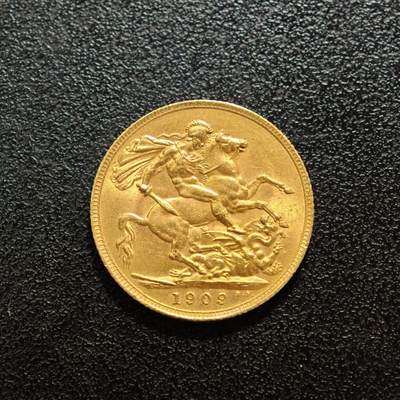 【德藏】世界币章拍卖第156期（拍品征集中~欢迎藏友联系） - 1909年 英国索维林金币 917金 原光十足 直径约：21.9mm；重约：8g